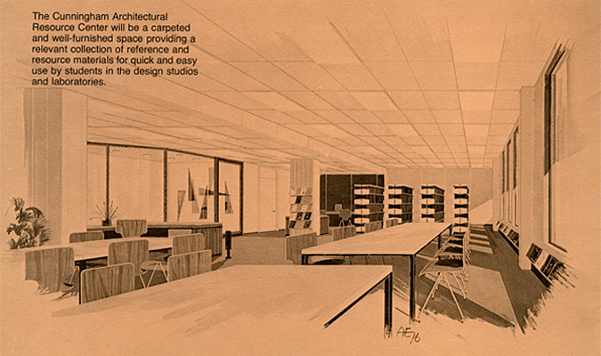 Cunnigham Resource Center drawing by Professor Alan Brunken